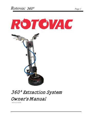 360° Extraction System Owner's Manual - Carpet Cleaning Equipment