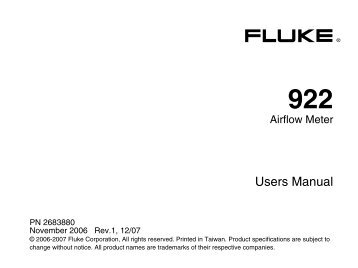 Fluke 922 Airflow Meter / Micromanometer Manual PDF - Instrumart