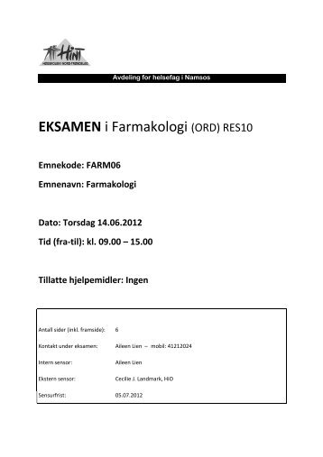 EKSAMEN i Farmakologi (ORD) RES10