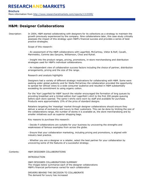 H&M: Designer Collaborations - Research and Markets