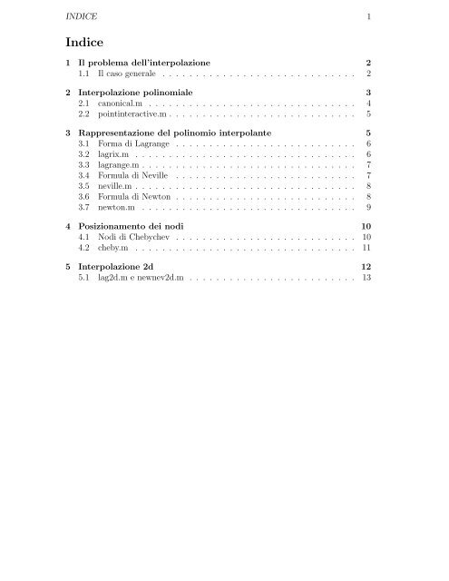 Algoritmi per l'interpolazione polinomiale Implementazione MATLAB