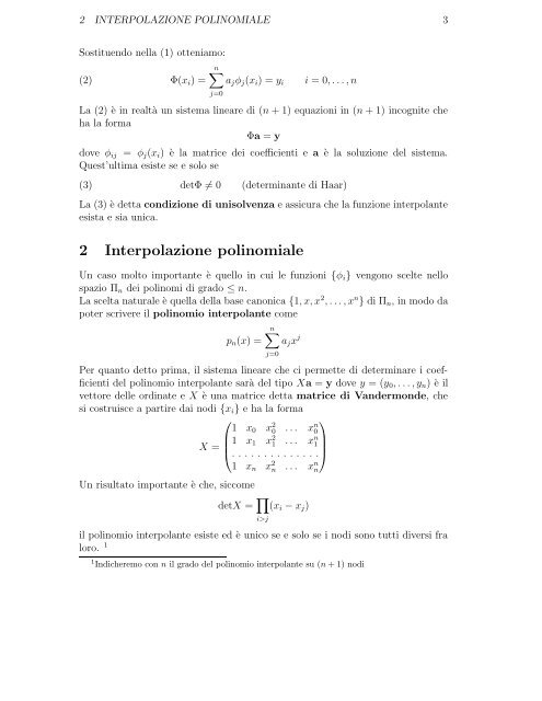 Algoritmi per l'interpolazione polinomiale Implementazione MATLAB