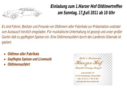 Oldtimer aller Fabrikate - Hotel & Restaurant "Harzer Hof"