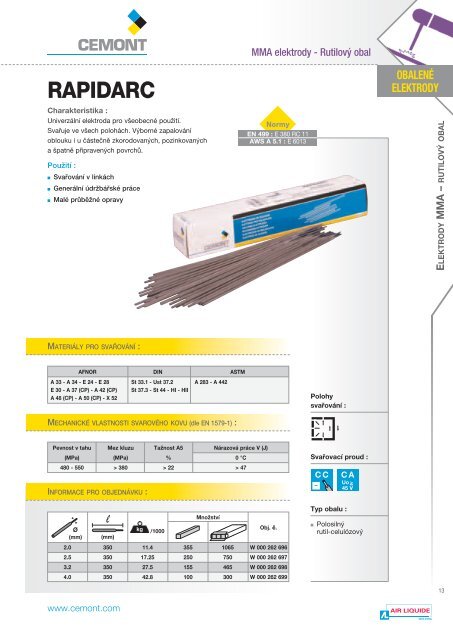 katalog CEMONT cz - VÃ­tejte na strÃ¡nkÃ¡ch Air Liquide Welding