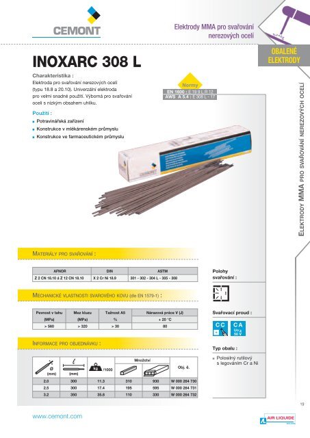 katalog CEMONT cz - VÃ­tejte na strÃ¡nkÃ¡ch Air Liquide Welding