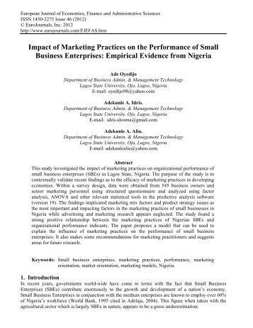 Impact of Marketing Practices on the Performance of ... - EuroJournals
