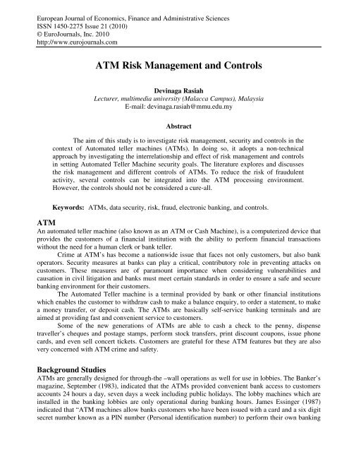 ATM Risk Management and Controls - EuroJournals