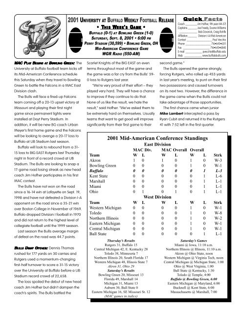 UB vs. Bowling Green Game Notes (pdf) - Buffalo Athletics