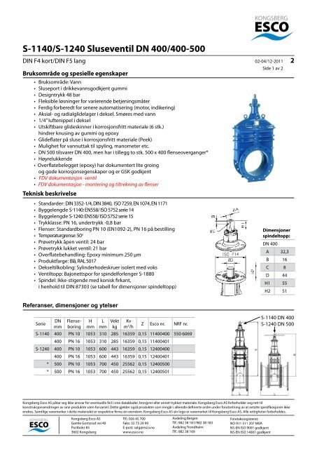 S-1140/S-1240 Sluseventil DN 400/400-500 - Kongsberg Esco AS