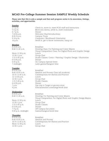 Sample Weekly Program Schedule - Minneapolis College of Art and ...