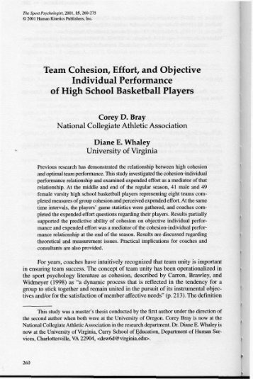 Team Cohesion, Effort, and Objective Individual Performance of ...