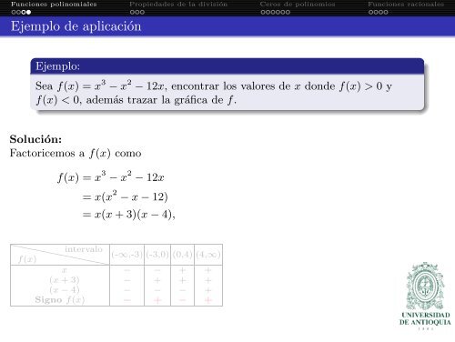 Funciones polinomiales y racionales - Departamento de MatemÃ¡ticas