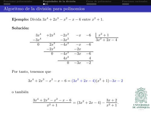 Funciones polinomiales y racionales - Departamento de MatemÃ¡ticas