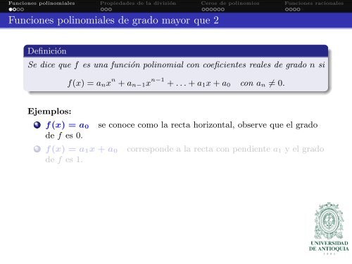 Funciones polinomiales y racionales - Departamento de MatemÃ¡ticas