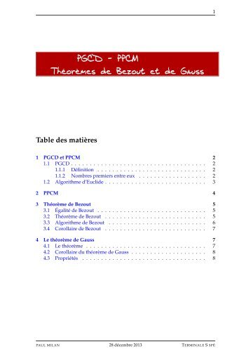 PGCD - PPCM ThÃ©orÃ¨mes de Bezout et de Gauss - Lyceedadultes.fr