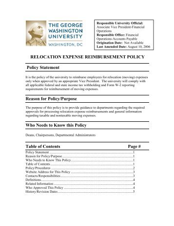 RELOCATION EXPENSE REIMBURSEMENT POLICY Policy ...