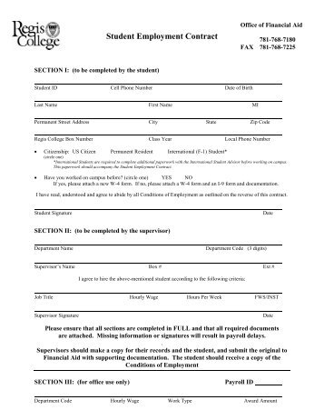 Student Employment Contract - Regis College