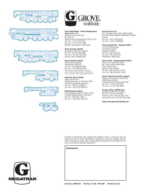 Grove GMK5210 Crane Chart - Cranes for Sale