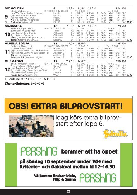 SÃƒÂ–NDAG 16 SEPTEMBER - Solvalla