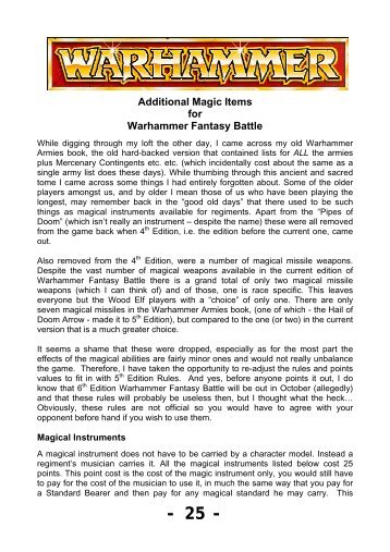 Additional Magic Items for Warhammer Fantasy Battle - Salute