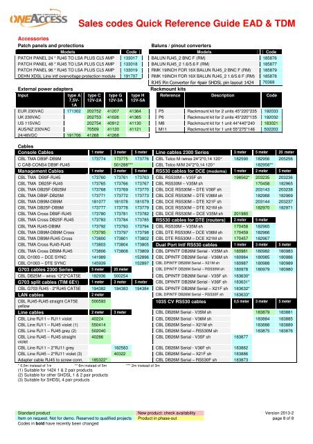 Sales codes Quick Reference Guide EAD & TDM - OneAccess ...