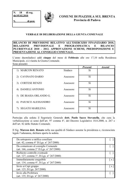 Bilancio di previsione relativo all'esercizio finanziario 2010 ...