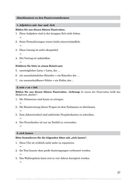 Adjektive Mit Der Endung Bar Abschlusstest zu den Passiversatzformen 1. Adjektive mit -bar und