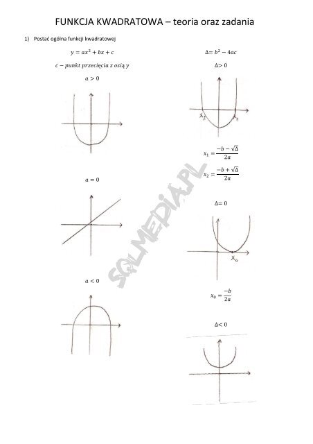 FUNKCJA KWADRATOWA – teoria oraz zadania - Sqlmedia.pl