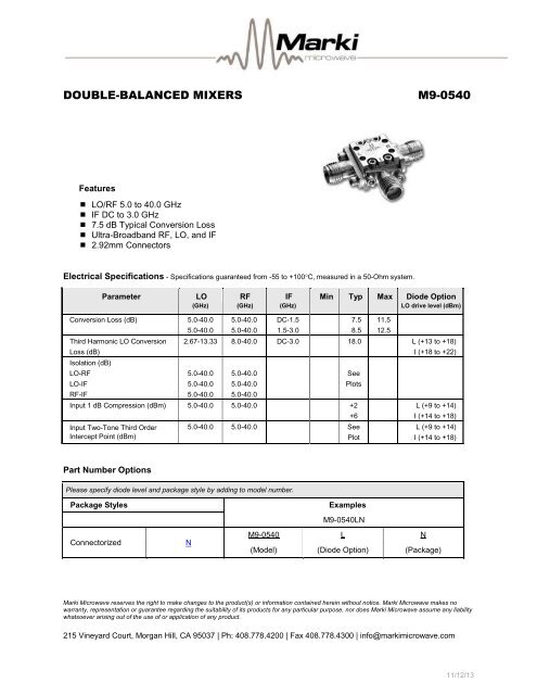 DOUBLE-BALANCED MIXERS M9-0540 - Marki Microwave