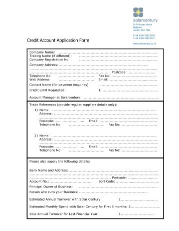 Credit Account Application Form - Solar Century