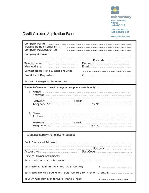 Credit Account Application Form - Solar Century