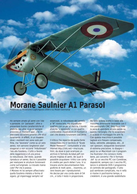 Morane Saulnier A1 Parasol - Home page di Paolo Severin