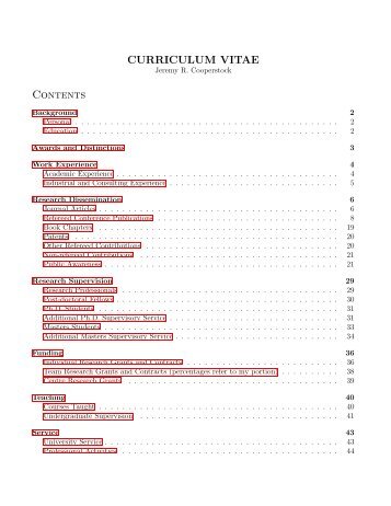 CURRICULUM VITAE Contents - CIM - McGill University