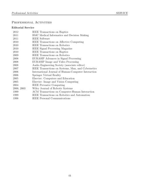 CURRICULUM VITAE Contents - CIM - McGill University