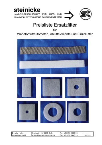 Preisliste Ersatzfilter - e.Steinicke Beratungs