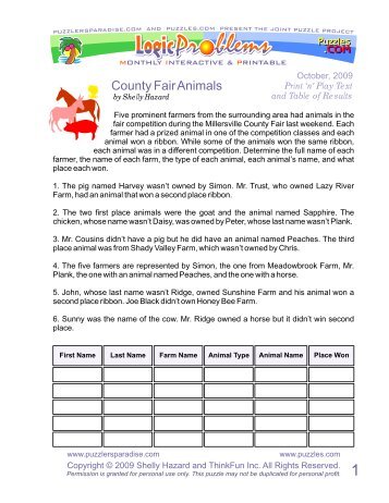 County Fair Animals - Puzzlers Paradise