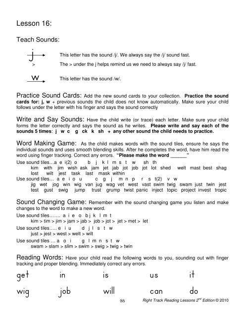 Lesson 16 Right Track Reading