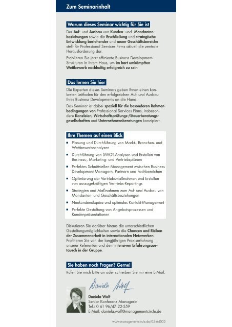 Seminar: Business Development - Management Circle AG - K&L Gates