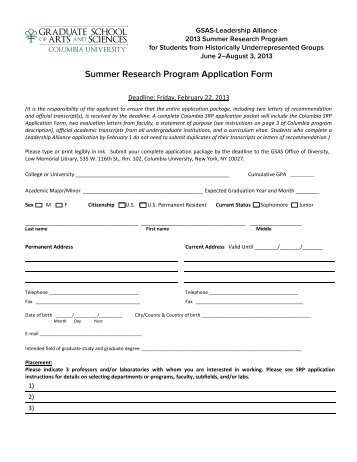 Summer Research Program Application Form - Columbia University