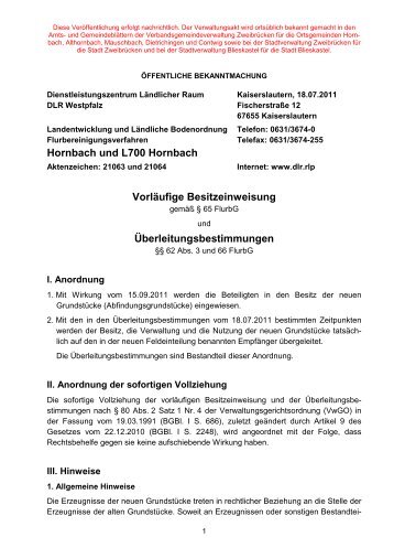 Hornbach und L700 Hornbach VorlÃ¤ufige ... - (DLR) Westpfalz
