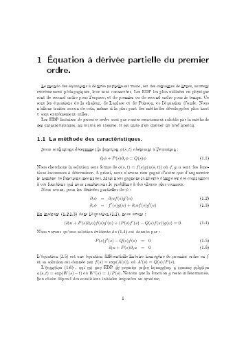 1 Équation à dérivée partielle du premier ordre.