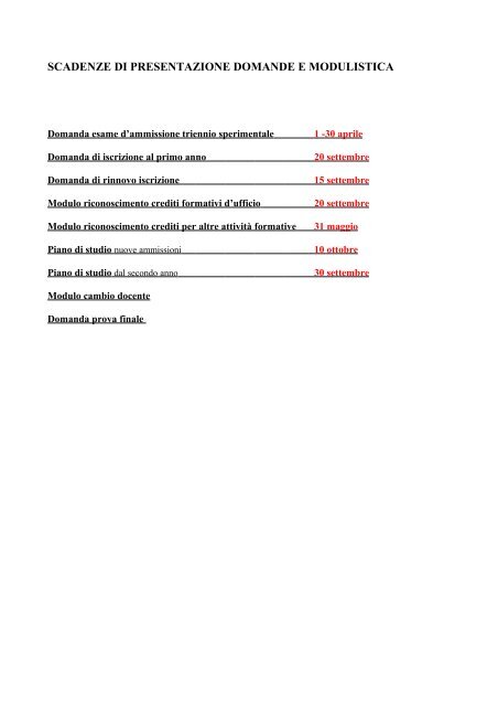 scadenze e modulistica - Conservatorio Steffani