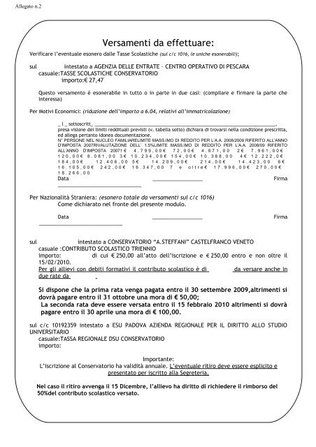 scadenze e modulistica - Conservatorio Steffani