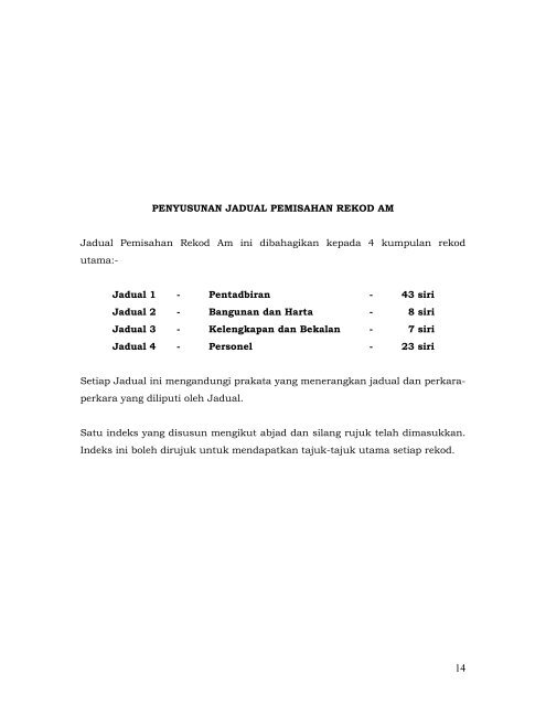 JADUAL PEMISAHAN REKOD AM