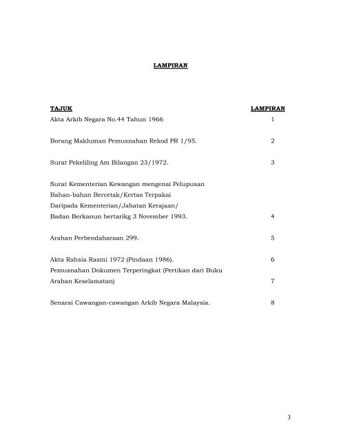 JADUAL PEMISAHAN REKOD AM