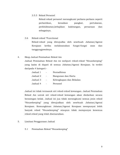 JADUAL PEMISAHAN REKOD AM