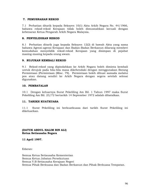 JADUAL PEMISAHAN REKOD AM