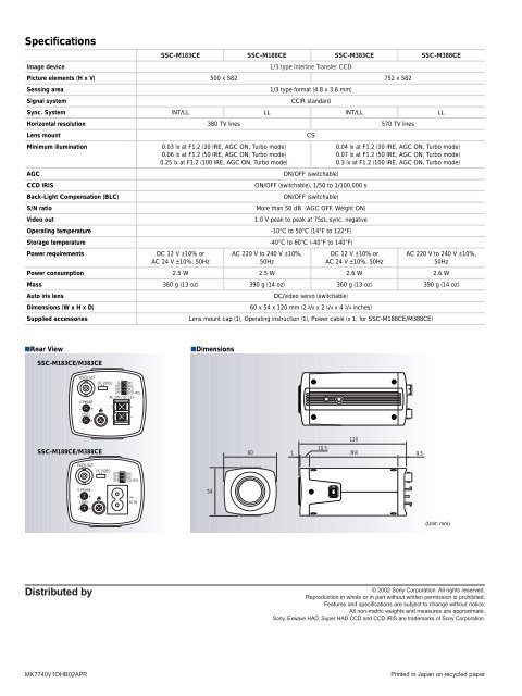 SSC-M183CE/M188CE/ M383CE/M388CE - Sony Asia Pacific