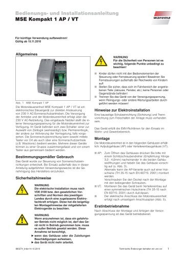 Bedienungs- und Installationsanleitung MSE Kompakt 1 ... - Warema