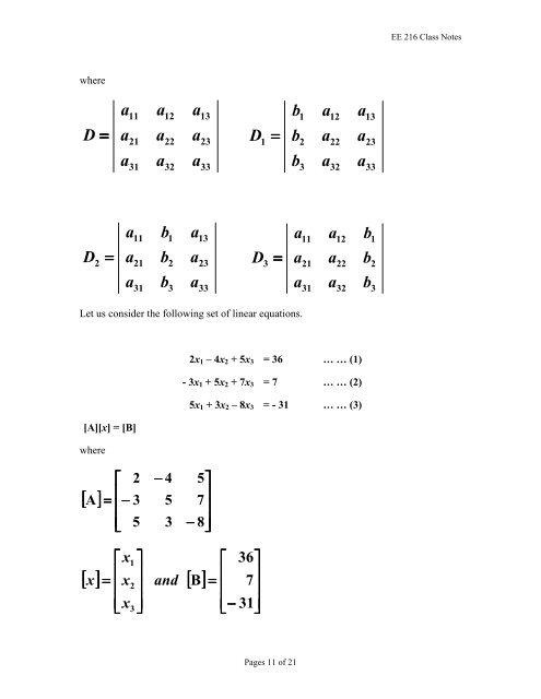 Numerical Solutions of Linear Systems of Equations